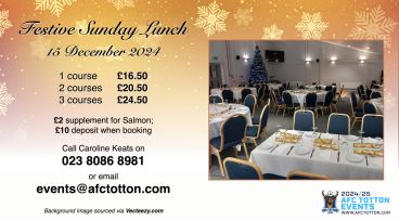 FESTIVE SUNDAY LUNCH AT SNOWS STADIUM - 15 DECEMBER 2024